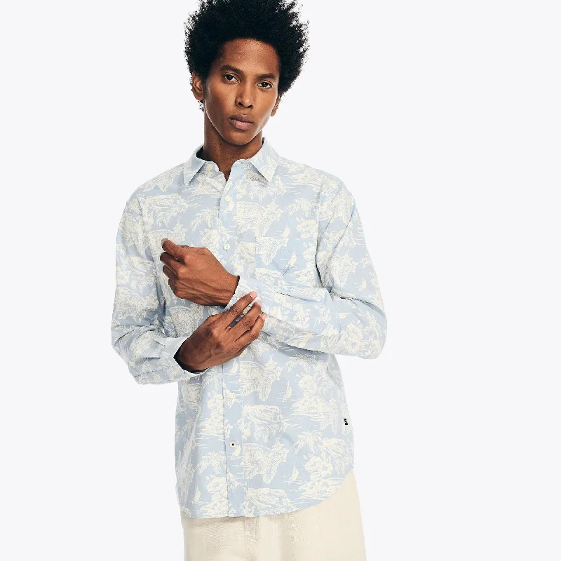 Men's UV - protection t - shirts for outdoor activities in the sunNautica Mens Printed Poplin Shirt