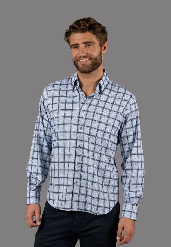 Men's smart - casual checkered t - shirts for semi - formal occasionsNavy and White Plaid Shirt Men's smart - casual checkered t - shirts for semi - formal occasionsNavy and White Plaid Shirt