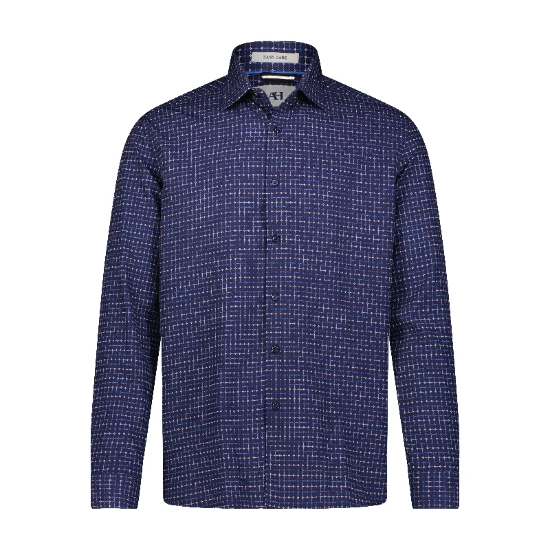 Men's plus - size pocket t - shirts with a classic lookNavy Blue Check Hidden Button Down Long Sleeve Shirt Men's plus - size pocket t - shirts with a classic lookNavy Blue Check Hidden Button Down Long Sleeve Shirt