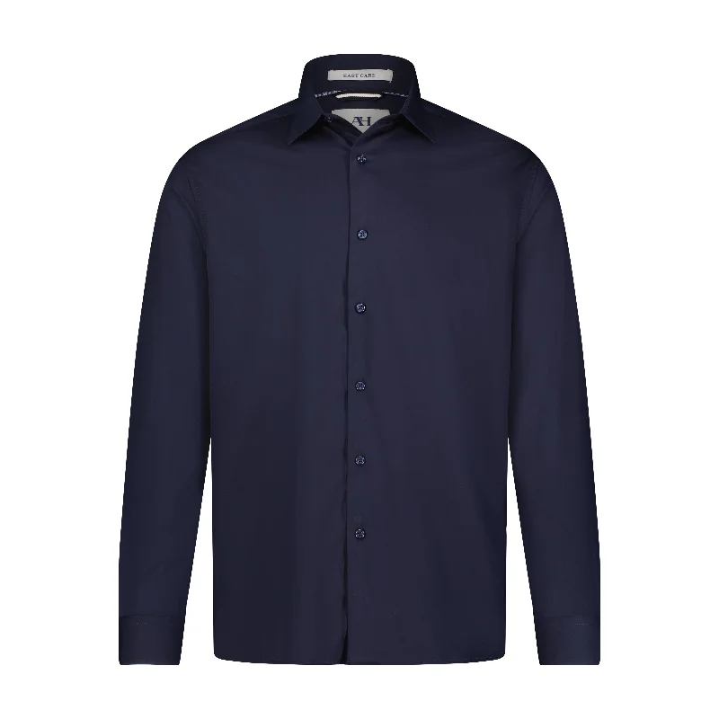 Men's polo t - shirts with a contrast collar for a preppy lookNavy Hidden Button Down Bamboo Stretch Long Sleeve Shirt Men's polo t - shirts with a contrast collar for a preppy lookNavy Hidden Button Down Bamboo Stretch Long Sleeve Shirt