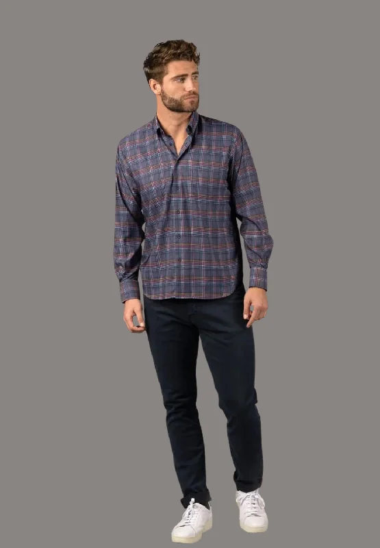 Men's distressed denim - look t - shirts with a rugged appealNavy Plaid Shirt