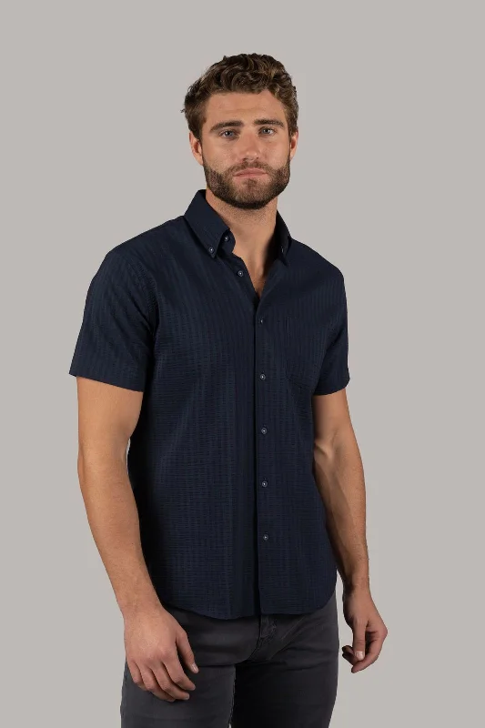 Men's button - front t - shirts with a unique artistic printNavy Seer Sucker Stripe Shirt