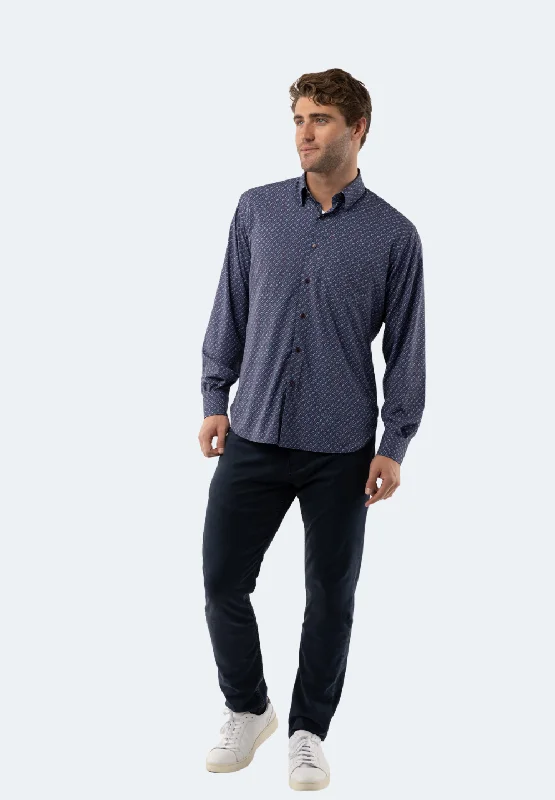 Men's button - front t - shirts with a unique artistic printNavy Twist Box Shape Shirt Men's button - front t - shirts with a unique artistic printNavy Twist Box Shape Shirt