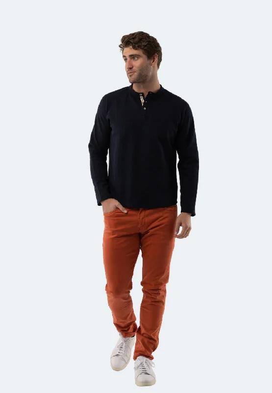 Men's thermal t - shirts with a high - neck design for cold weatherNavy Waffle Knit 3-Button Henley Men's thermal t - shirts with a high - neck design for cold weatherNavy Waffle Knit 3-Button Henley