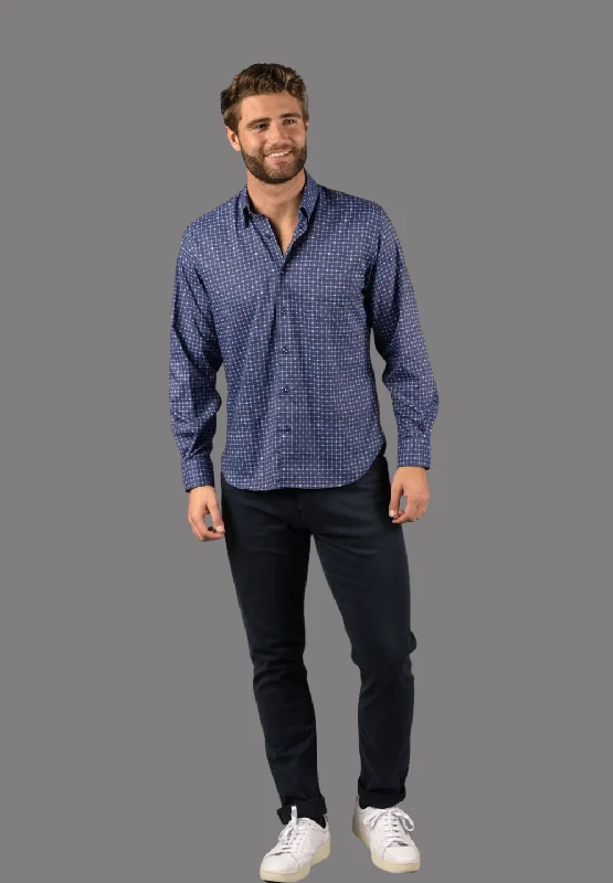 Men's UV - protection t - shirts for outdoor activities in the sunNavy with Red and Silver Check Shirt Men's UV - protection t - shirts for outdoor activities in the sunNavy with Red and Silver Check Shirt