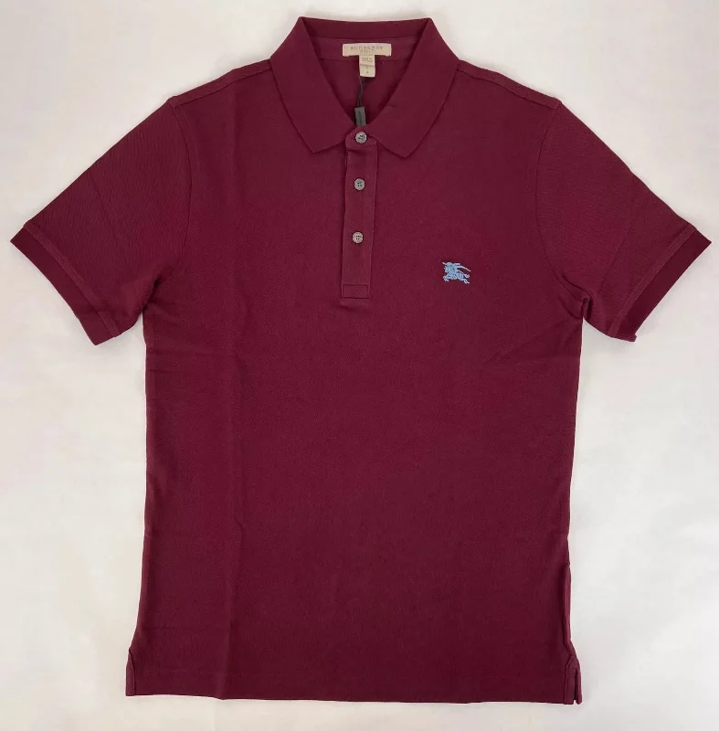 Men's smart - casual checkered t - shirts for semi - formal occasionsNew Burberry Men's Deep Claret Cotton Embroide Logo Polo Shirt S