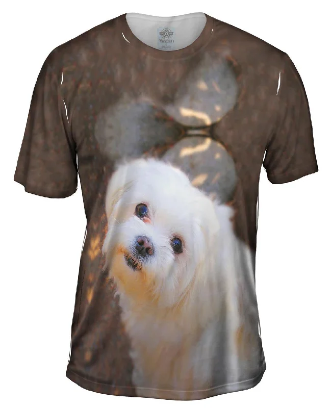 Men's button - front t - shirts with a unique artistic printObedient White Maltese
