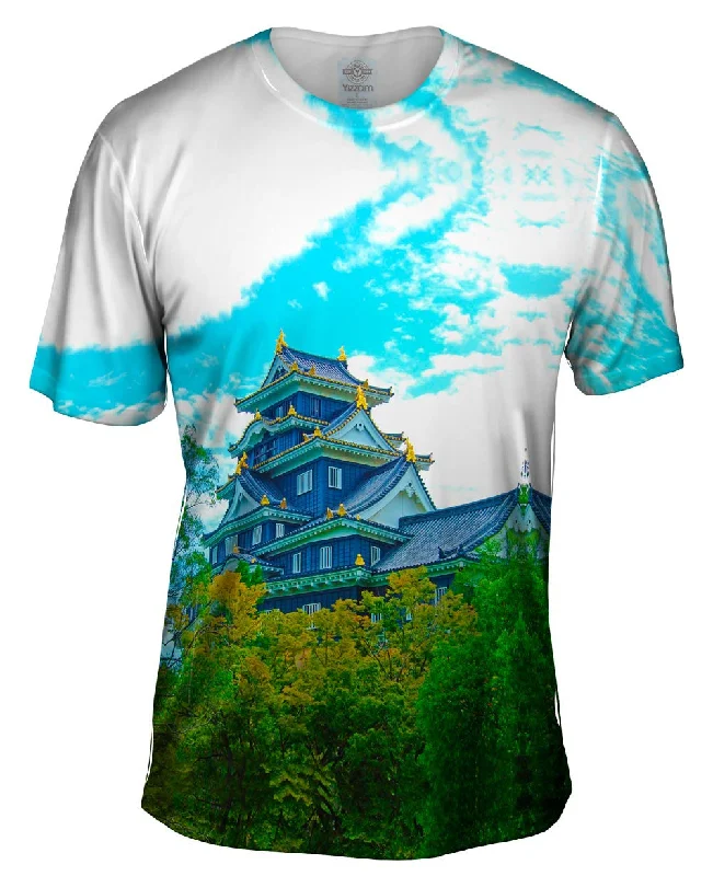 Men's button - front t - shirts with a unique artistic printOkayama Castle