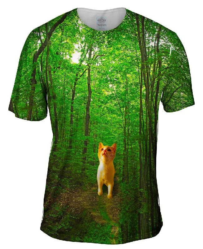 Men's smart - casual checkered t - shirts for semi - formal occasionsOrange Cat Forest