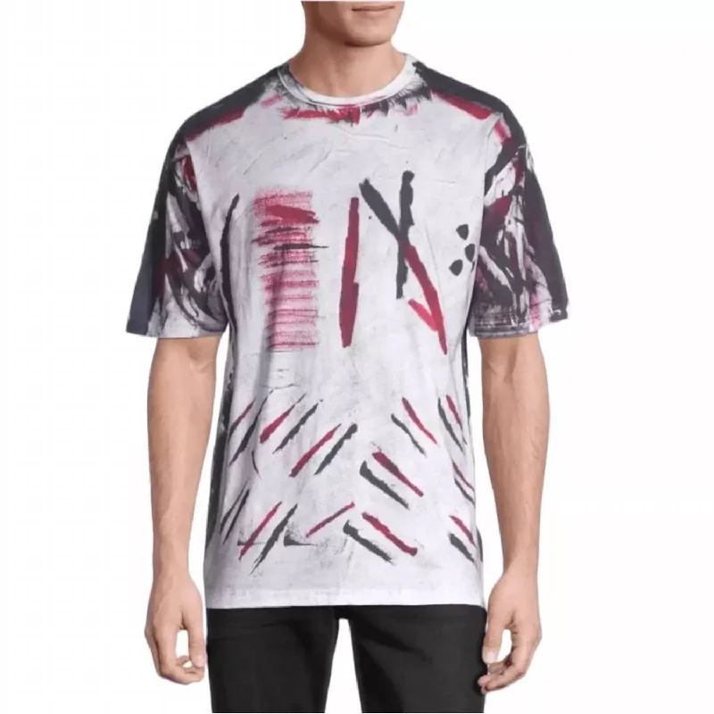 Men's short - sleeve linen t - shirts for summer beach outingsPaint Splattered T-Shirt In White