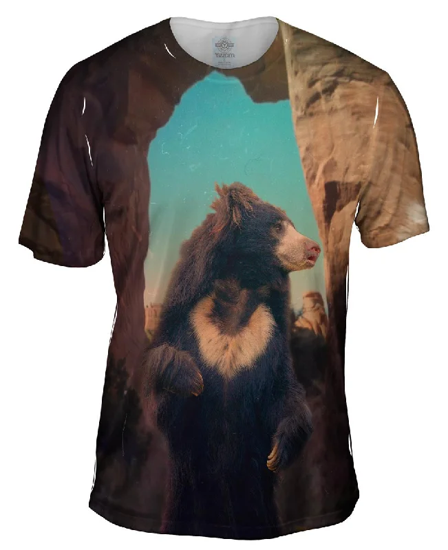 Men's slim - fit graphic t - shirts with vintage rock band printsParis Sun Bear