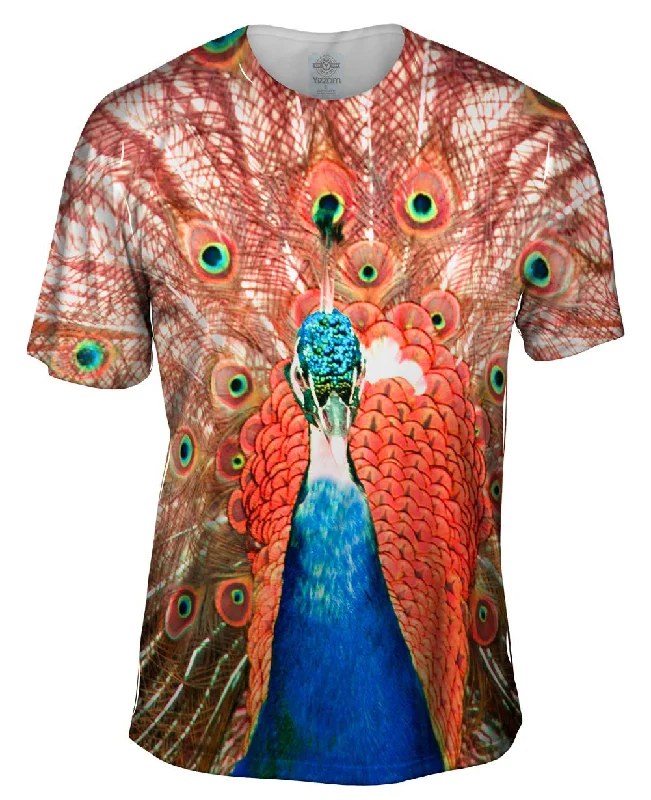 Men's polo t - shirts with a contrast collar for a preppy lookPeacock In Full Bloom