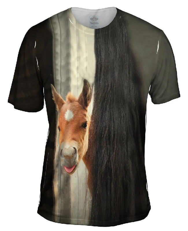Men's distressed denim - look t - shirts with a rugged appealPeek A Boo Horse