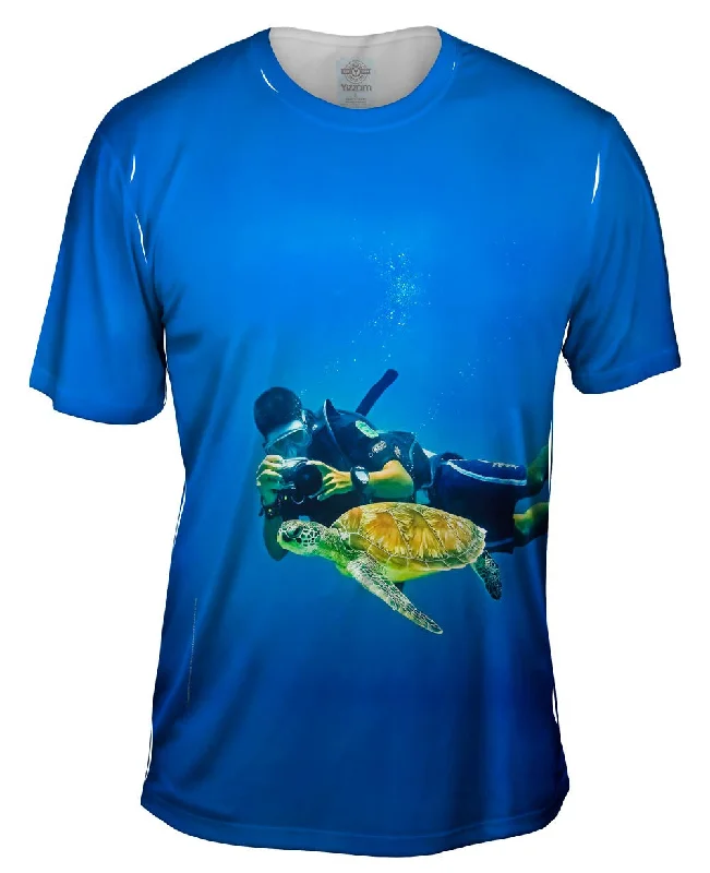 Men's slim - fit graphic t - shirts with vintage rock band printsPhotographing Turtles Underwater