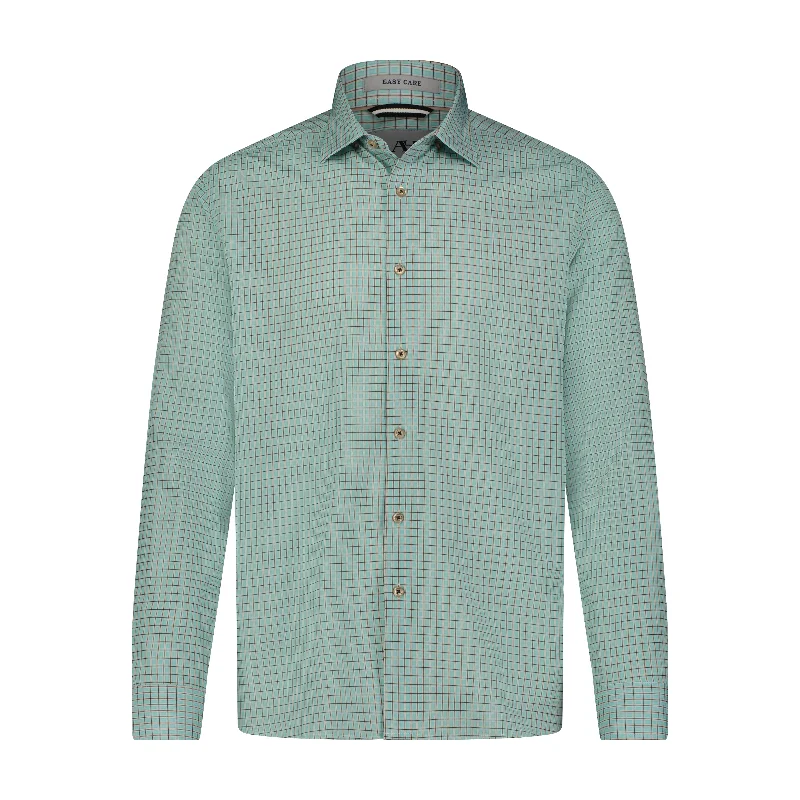 Men's smart - casual checkered t - shirts for semi - formal occasionsPistachio Sand Check Hidden Button Down Long Sleeve Shirt Men's smart - casual checkered t - shirts for semi - formal occasionsPistachio Sand Check Hidden Button Down Long Sleeve Shirt