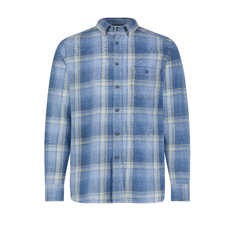 Men's distressed denim - look t - shirts with a rugged appealPlaid Denim Shirt