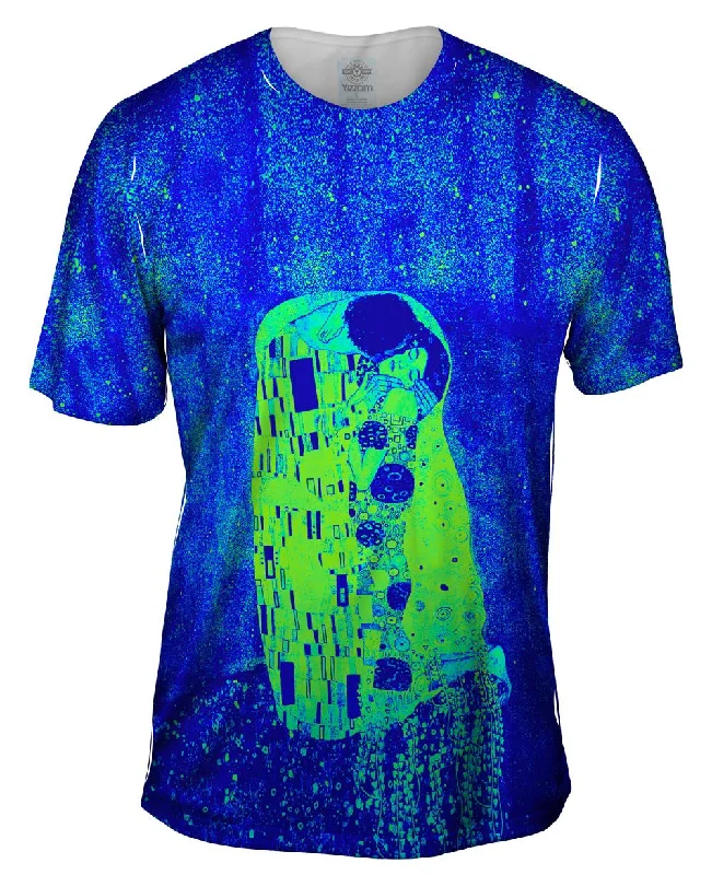 Men's long - sleeve henley t - shirts with button - down placketsPop Art  Pop Art Klimt - "The Kiss Blue And Green" (1907)