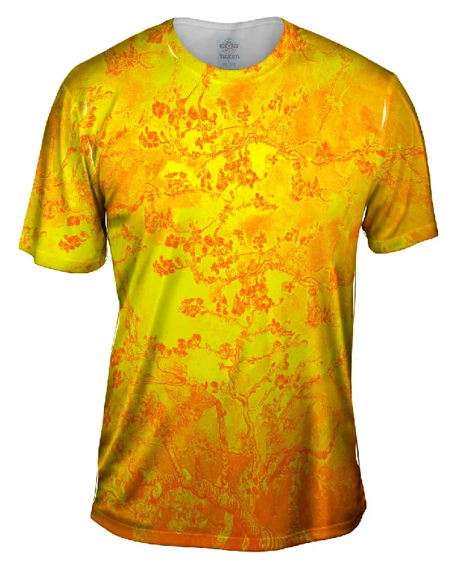 Men's slim - fit graphic t - shirts with vintage rock band printsPop Art - "Van Gogh Blossoming Yellow Orange" (1890)