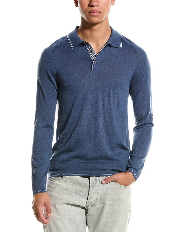 Men's slim - fit graphic t - shirts with vintage rock band printsRaffi Trim Detail Wool-Blend Polo Sweater