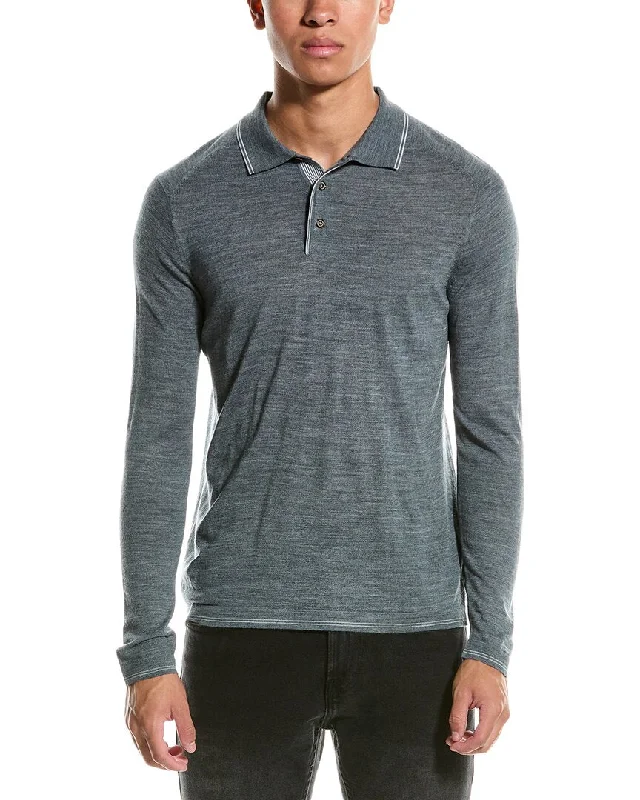 Men's smart - casual checkered t - shirts for semi - formal occasionsRaffi Trim Detail Wool-Blend Polo Sweater