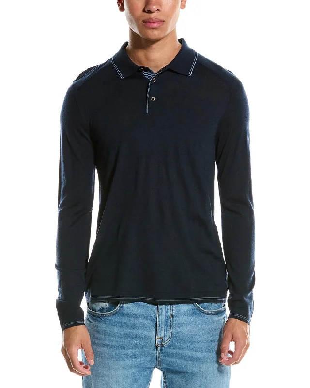 Men's v - neck muscle t - shirts for a body - building aestheticRaffi Trim Detail Wool-Blend Polo Sweater