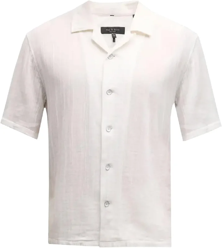 Men's smart - casual checkered t - shirts for semi - formal occasionsRag & Bone Men's Avery Gauze Shirt, White Short Sleeve