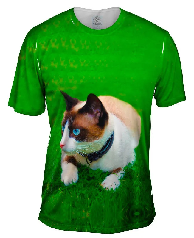Men's button - front t - shirts with a unique artistic printReady To Pounce House Cat