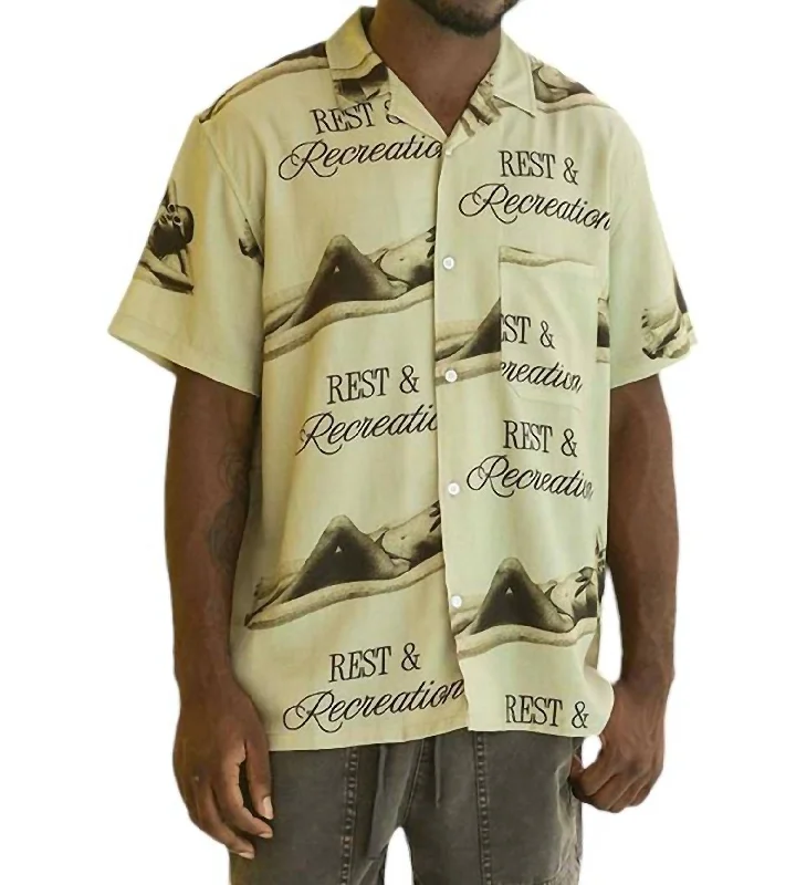 Men's smart - casual checkered t - shirts for semi - formal occasionsRecreation Buttonup In Pale Olive