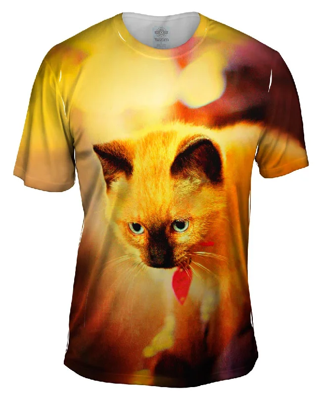 Men's long - sleeve henley t - shirts with button - down placketsRed Bow Kitten
