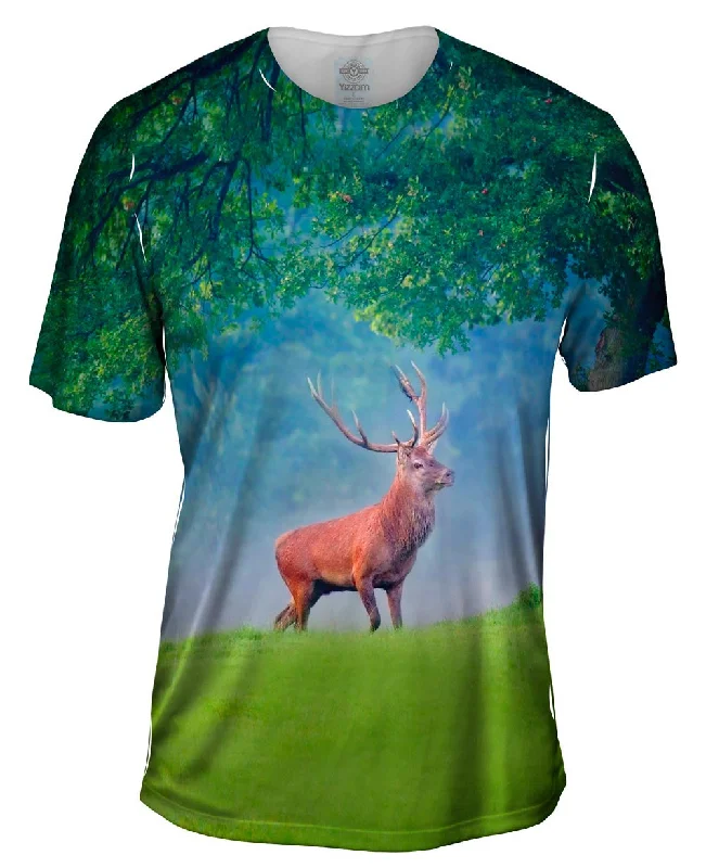 Men's distressed denim - look t - shirts with a rugged appealRed Deer Morning