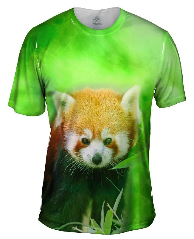 Men's button - front t - shirts with a unique artistic printRed Panda