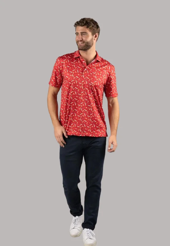 Men's mock - neck t - shirts with a modern and sleek styleRed with Corks and Corkscrews Polo Shirt