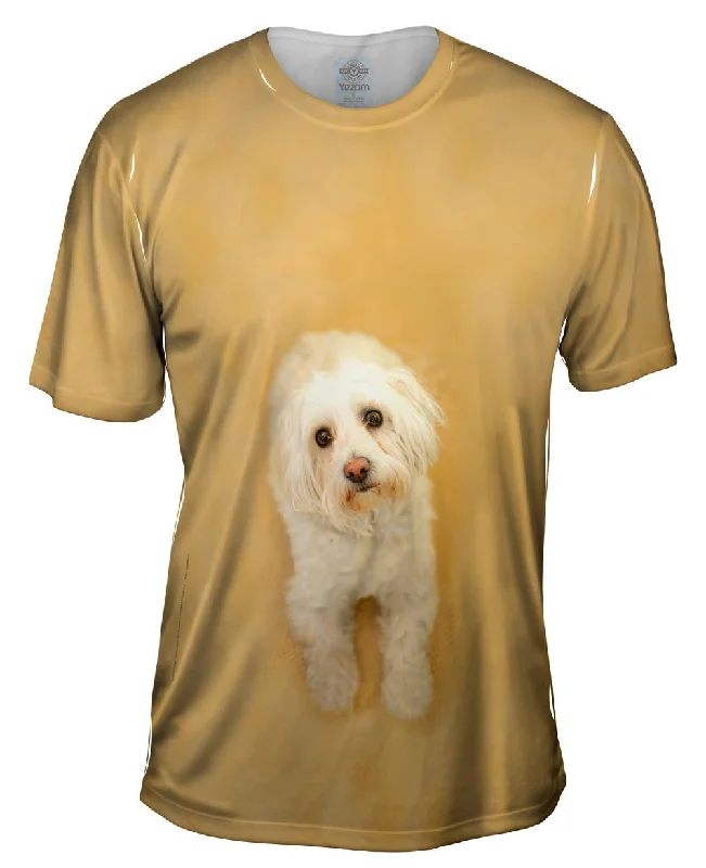 Men's button - front t - shirts with a unique artistic printSad White Puppy