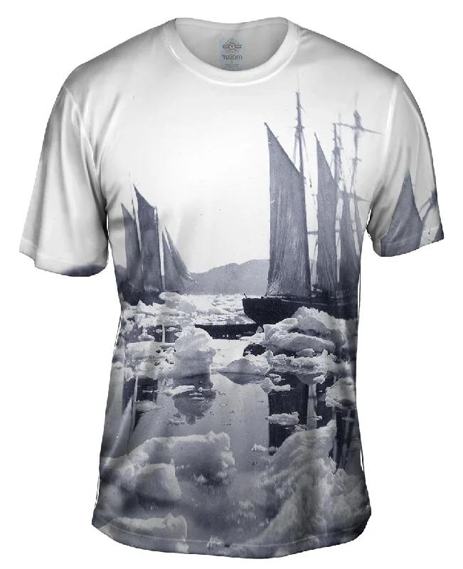 Men's long - sleeve henley t - shirts with button - down placketsSailing Ships In An Ice Field
