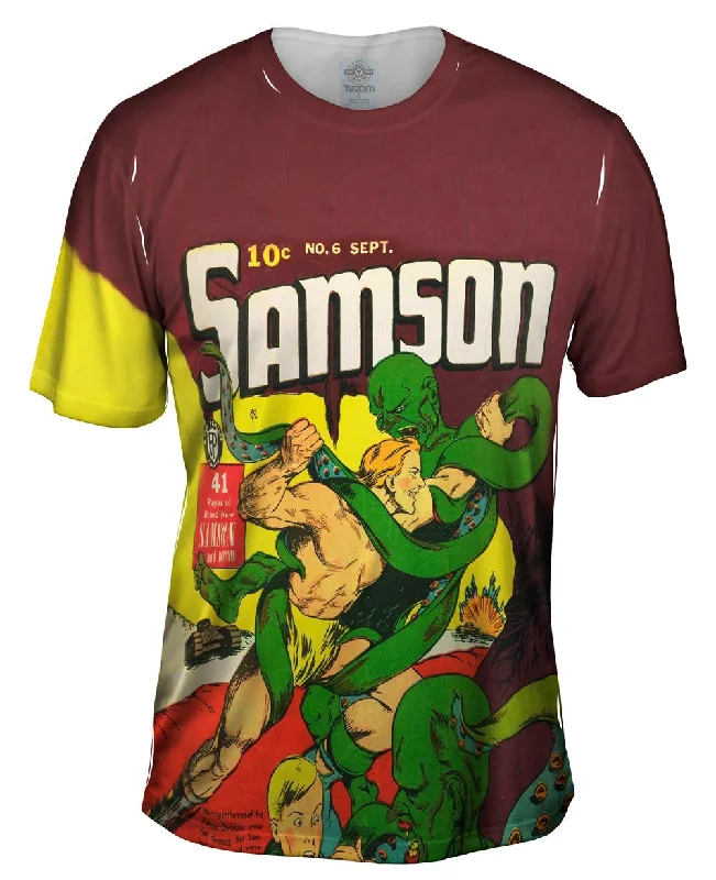 Men's long - sleeve henley t - shirts with button - down placketsSamson HeroComic Retro