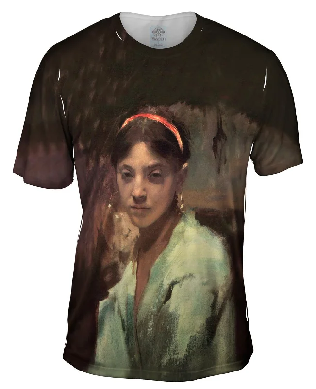 Men's short - sleeve linen t - shirts for summer beach outingsSargent -"Capri Girl" (1878)