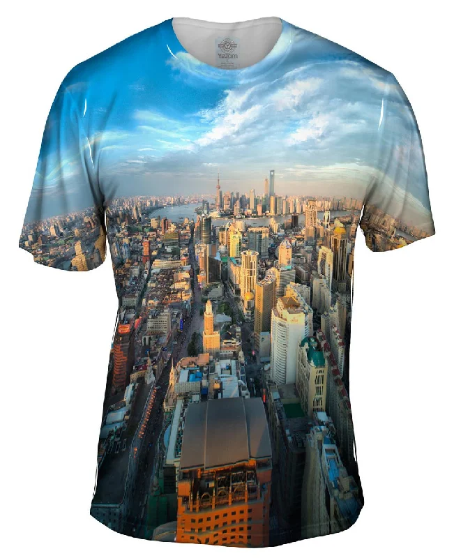 Men's tie - dye t - shirts with a bohemian styleShanghai City Scape