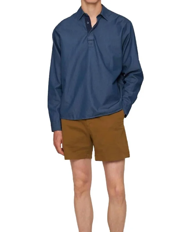 Men's distressed denim - look t - shirts with a rugged appealShanklin Rugby Denim Shirt In Washed Indigo
