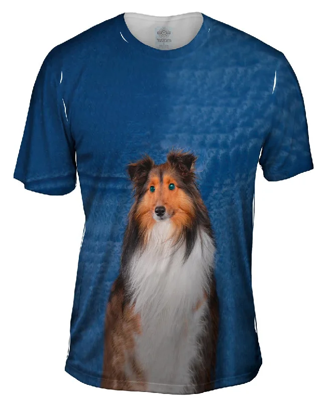 Men's mock - neck t - shirts with a modern and sleek styleSheltie With Green Eyes