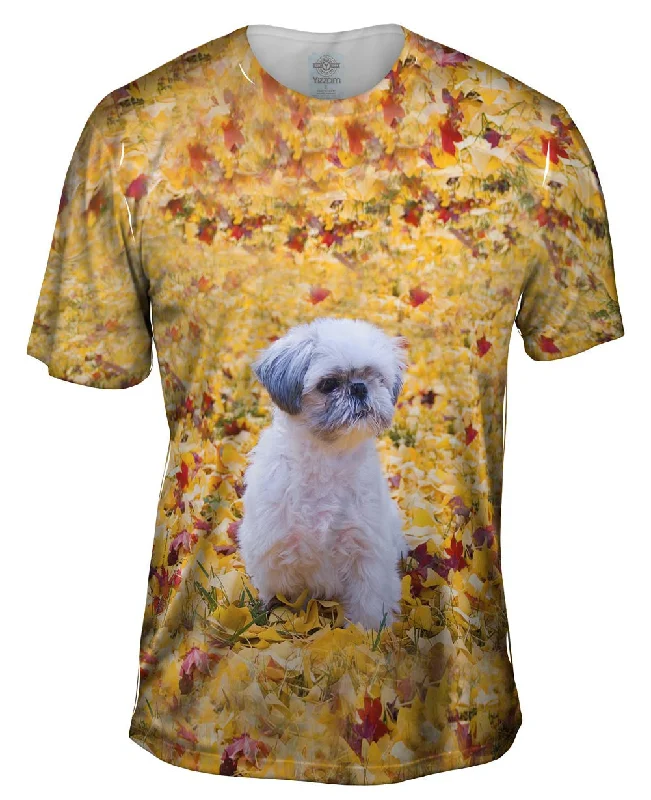 Men's eco - friendly recycled t - shirts for sustainable fashion choicesShih Tzu Amongst The Autumn Leaves