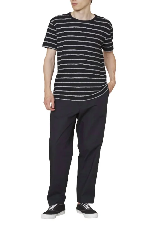 Men's printed Hawaiian t - shirts for tropical vacationsShort Sleeve French Linen Tee In Black-Ecru