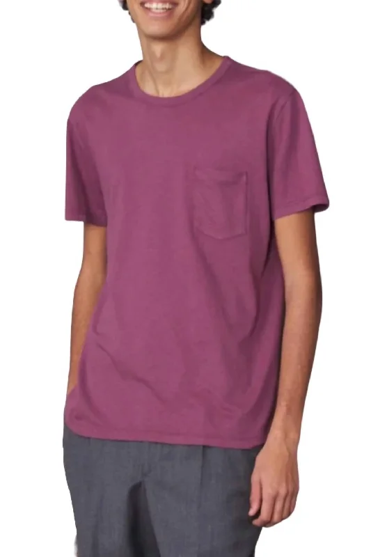 Men's slim - fit graphic t - shirts with vintage rock band printsShort Sleeve Pocket Tee In Plum Wine