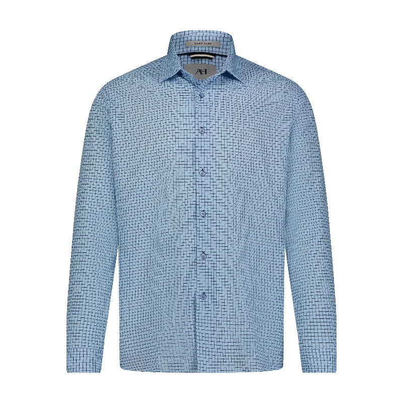 Men's thermal t - shirts with a high - neck design for cold weatherSky Blue Navy Check Shirt Men's thermal t - shirts with a high - neck design for cold weatherSky Blue Navy Check Shirt