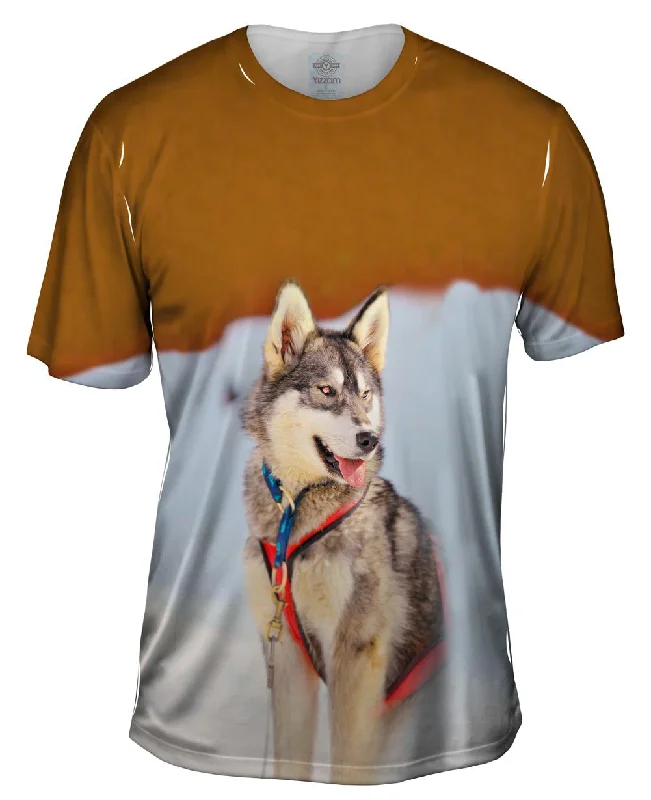 Men's ribbed t - shirts with a textured finish for added styleSledding Husky