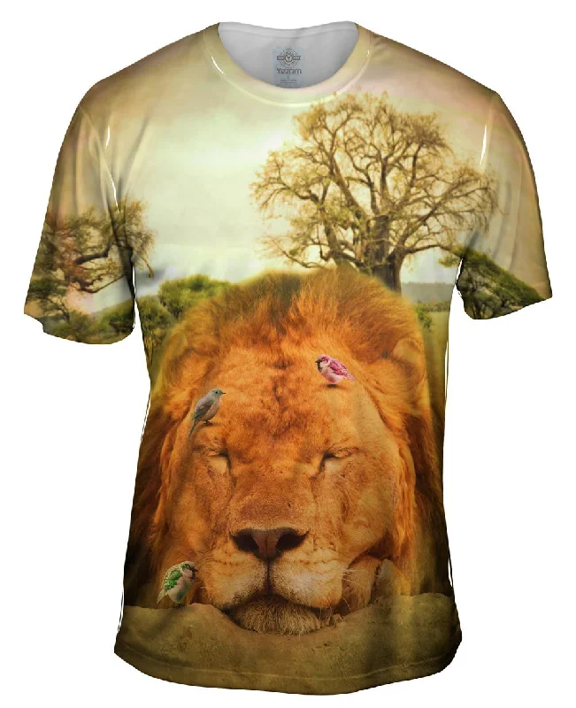 Men's tie - dye t - shirts with a bohemian styleSleeping Lion And Birds