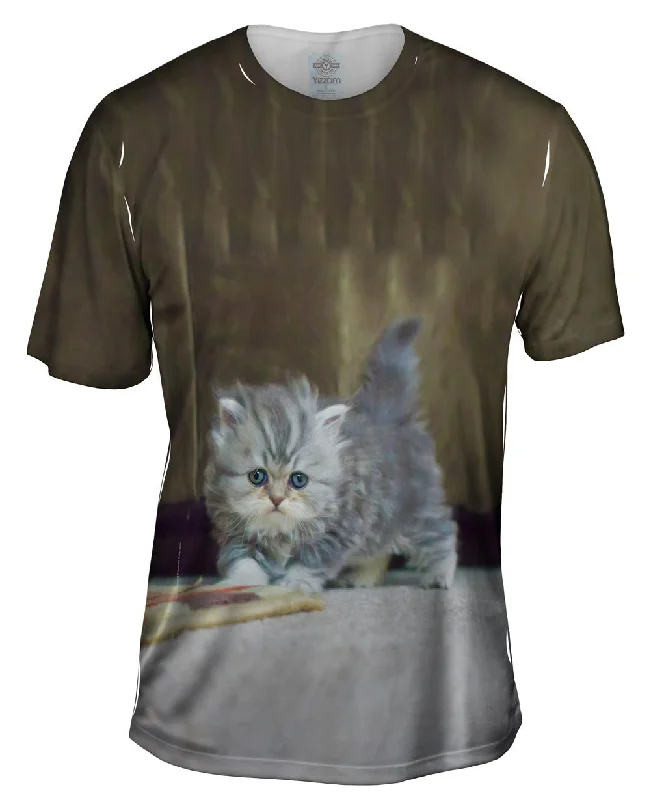 Men's slim - fit graphic t - shirts with vintage rock band printsSmall And Fuzzy Kitten