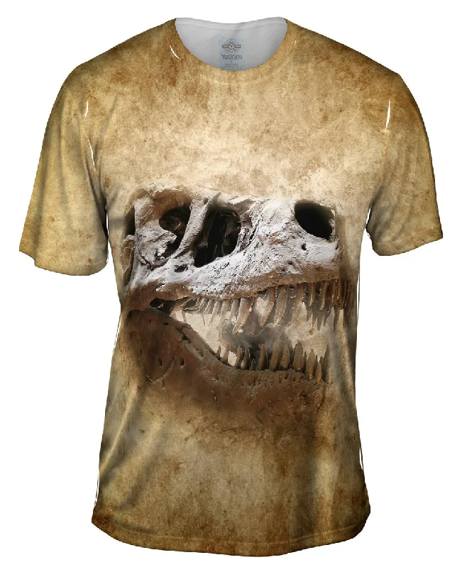 Men's long - sleeve henley t - shirts with button - down placketsSmiling Skeletal T Rex Dinosaur Face