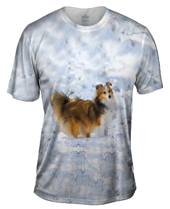 Men's thermal t - shirts with a high - neck design for cold weatherSnow Day Sheltie