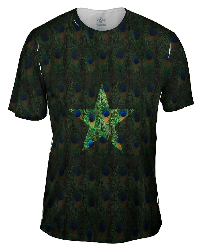 Men's tie - dye t - shirts with a bohemian styleStar Peacock Animal Skin