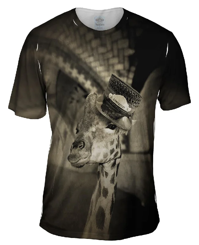 Men's short - sleeve linen t - shirts for summer beach outingsSubway Giraffe